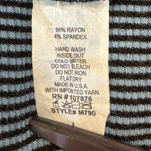 Comfy USA Striped Top Tunic L Sharkbite Hem 3/4 Sleeve Blue Black - Picture 9 of 9